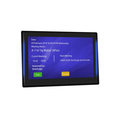 10.1 اینچ RK3399 2 + 16GB تابلوی اتاق کنفرانس نصب شده روی دیوار NFC POE سیستم رزرو اتاق جلسه با نور هر دو طرف