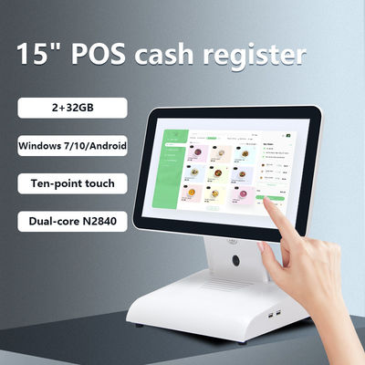 دستگاه پوز رومیزی 15 اینچی N2840، ترمینال POS رستوران، 2+32 گیگابایت، سیستم POS همه کاره با نمایشگر مشتری