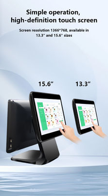 سیستم POS با صفحه نمایش لمسی دوگانه 13.3/15.6 اینچی، سیستم ویندوز I3، ترمینال POS فروشگاهی برای خرده فروشی با پایه تاشو