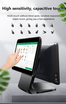 سیستم POS با صفحه نمایش لمسی دوگانه 13.3/15.6 اینچی، سیستم ویندوز I3، ترمینال POS فروشگاهی برای خرده فروشی با پایه تاشو