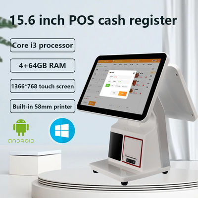 سیستم عامل اندروید 15.6 اینچ دو صفحه نمایش لمسی دستگاه POS برای صورتحساب Epos و ثبت پول نقد همه در یک