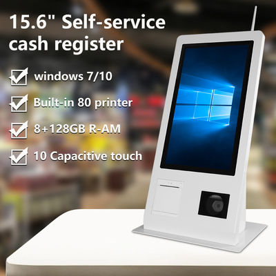 15.6" دستگاه خود سرویس POS با سیستم عامل Win 10 اسکنر صفحه نمایش لمسی چاپگر NFC QR Code Reader