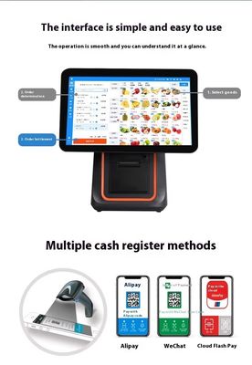 دستگاه صدور فاکتور رستوران خرده فروشی 15.6 اینچی با صفحه نمایش دوگانه POS با سیستم عامل ویندوز و اندروید POS