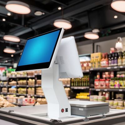 15.4 اینچ دو صفحه نمایش پنجره لمس همه در یک مقیاس وزن POS سوپرمارکت هتل نهایی POS راه حل با WIFI / BT