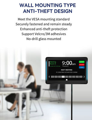 صفحه تبلت اندرویدی 101 اینچی که روی دیوار نصب شده و دارای چراغ LED است