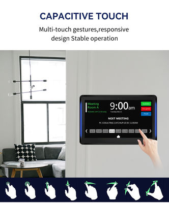 صفحه تبلت اندرویدی 101 اینچی که روی دیوار نصب شده و دارای چراغ LED است