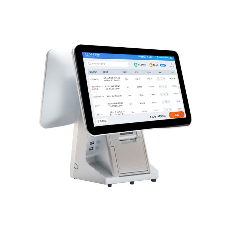 15.6' 14' دو صفحه نمایش سیستم های اندرویدی دستگاه POS با کشوی پرداخت نقدی و تمام در یک تماس هوشمند نرم افزار POS ترمینال